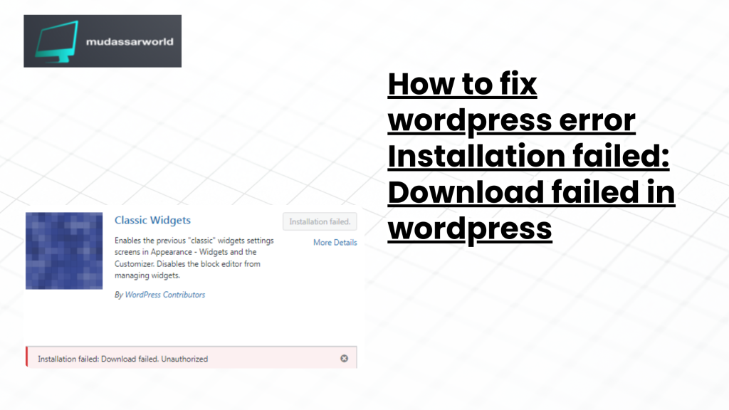 how to fix wordpress error Installation failed: Download failed in wordpress in order to fix “Update Failed: Download failed. Unauthorized” Error or wordpress error Installation failed: Download failed in wordpress I have simple easy step by step guide for beginners follow steps as i discussed below at last dont forget to share comments and like to this post if it really helped you.